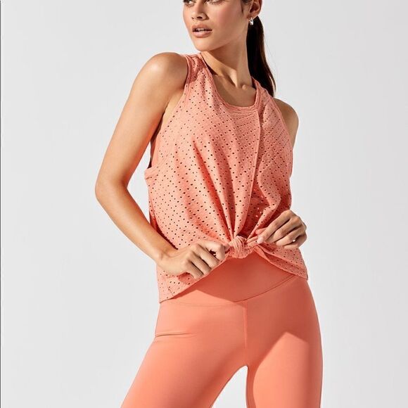 Celestine Eyelet Crossover Tank Top Coral Peach Orange NWT Sleeveless Small - Picture 1 of 9